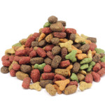 a handful of pet food isolated on white