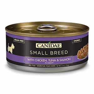 CANIDAE Grain-Free PURE Petite Chicken, Tuna & Salmon in Gravy Limited Ingredient Small Breed Canned Dog Food, 5.5-oz, case of 24